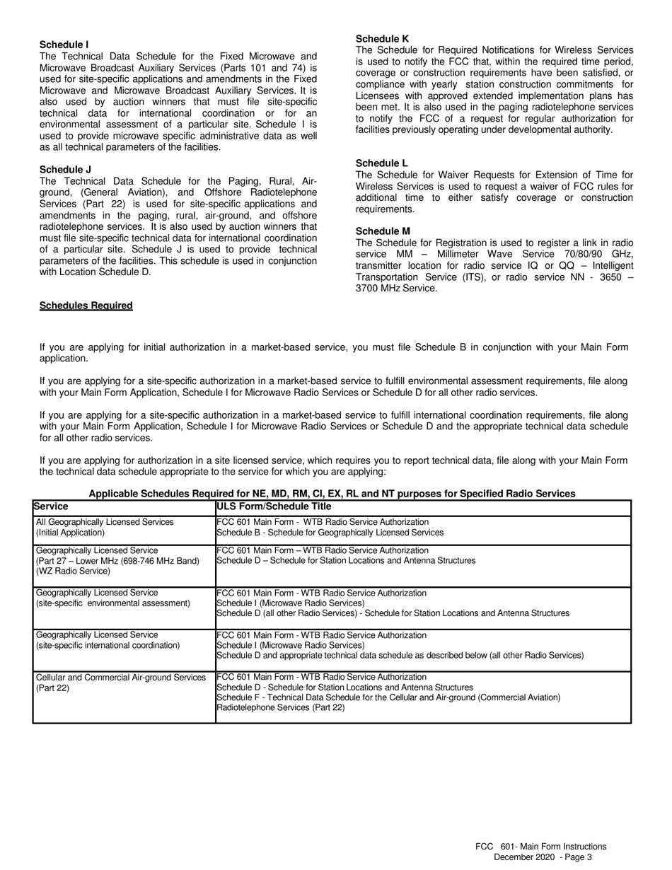 Instructions for FCC Form 601 Application for Wireless Telecommunications Bureau Radio Service Authorization, Page 3