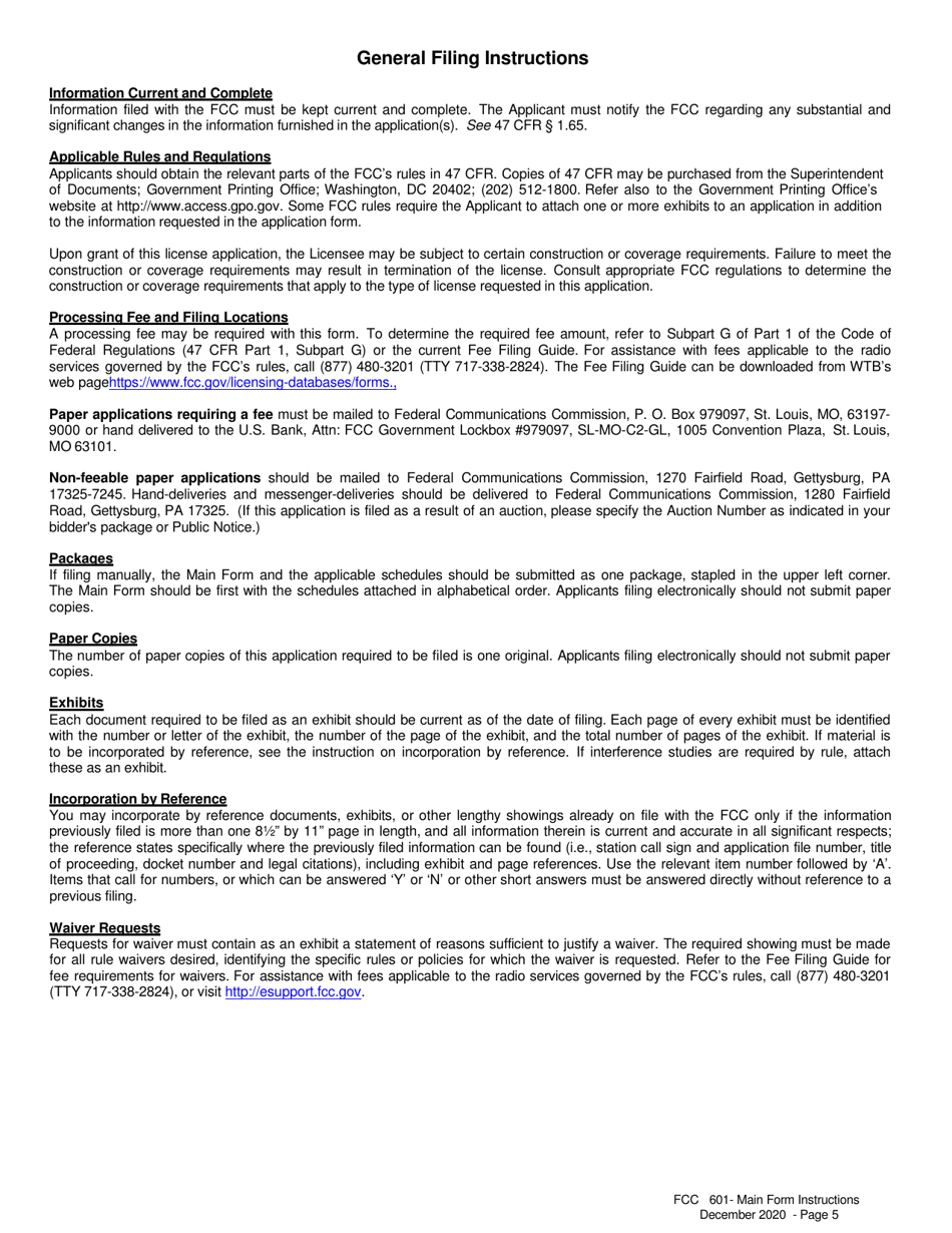 Instructions for FCC Form 601 Application for Wireless Telecommunications Bureau Radio Service Authorization, Page 5