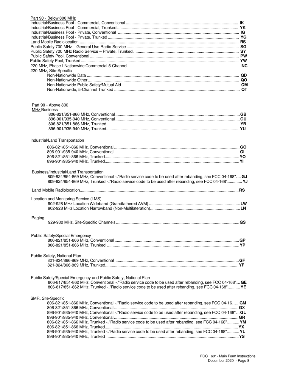 Instructions for FCC Form 601 Application for Wireless Telecommunications Bureau Radio Service Authorization, Page 8