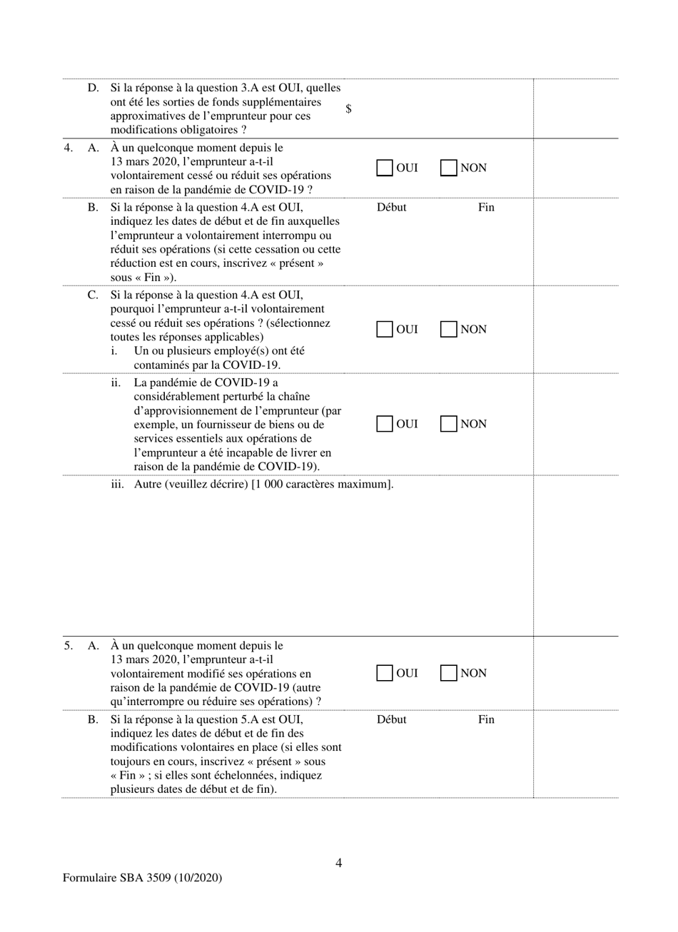 SBA Form 3509 Paycheck Protection Program Loan Necessity Questionnaire (For-Profit Borrowers) (French), Page 4