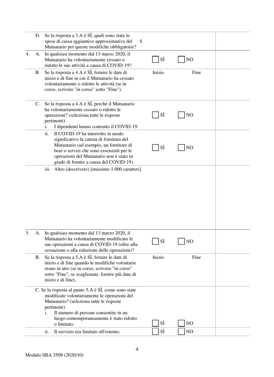SBA Form 3509 Paycheck Protection Program Loan Necessity Questionnaire (For-Profit Borrowers) (Italian), Page 4