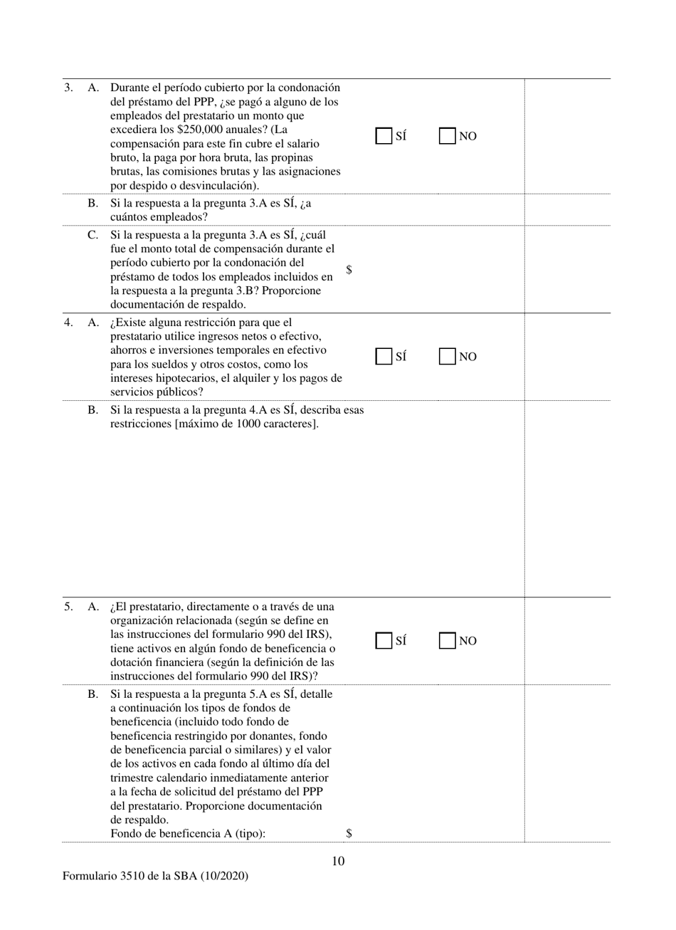 SBA Formulario 3510 Programa De Proteccion De Pago Cuestionario De Necesidad Del Prestamo (Para Prestatarios Sin Fines De Lucro) (Spanish), Page 7