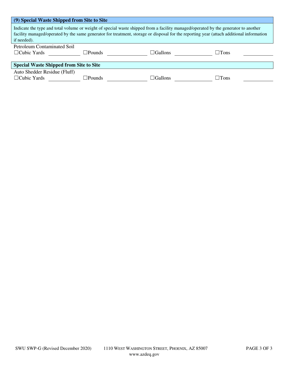 Form SWU SWP-G Special Waste Generator Annual Report - Arizona, Page 4