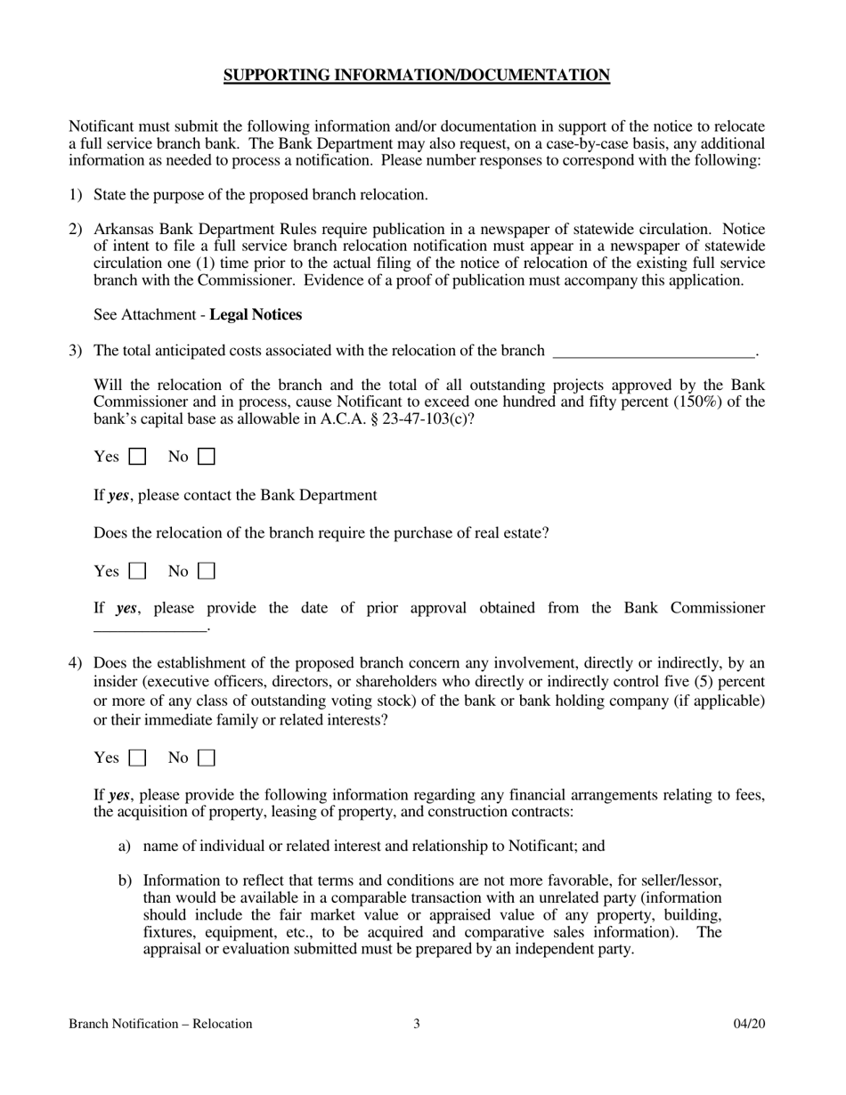 Notification for Relocation of a Branch Bank - Arkansas, Page 3