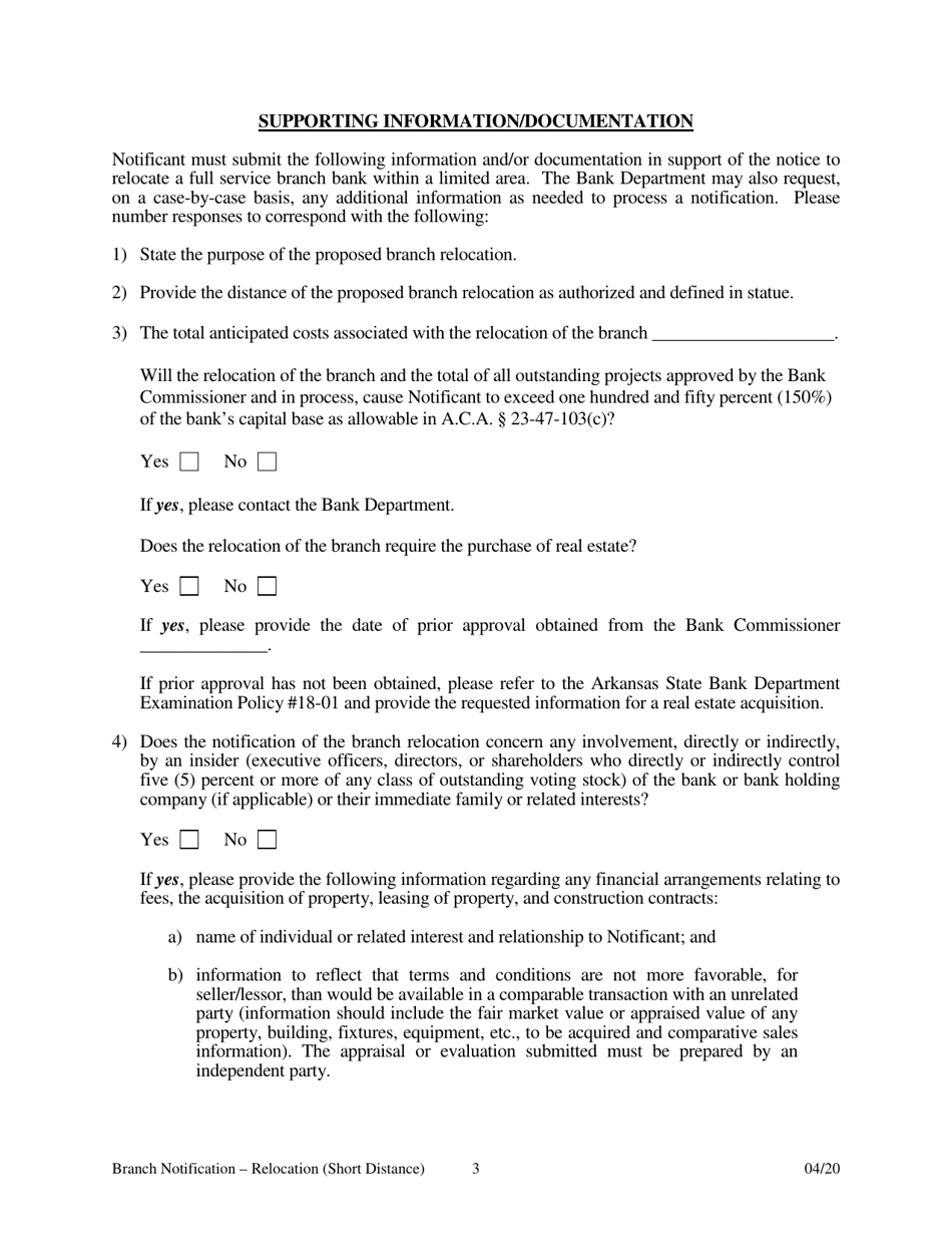 Notification for a Short Distance Relocation of a Branch Bank - Arkansas, Page 3