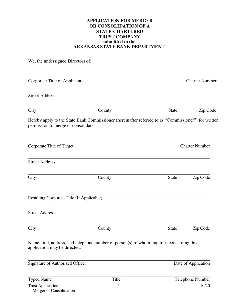 Application for Merger or Consolidation of a State-Chartered Trust Company - Arkansas, Page 1