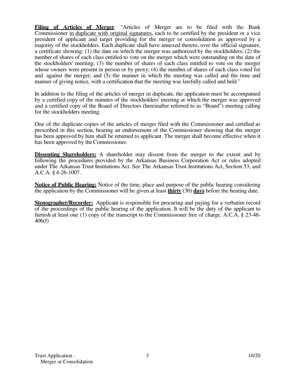 Application for Merger or Consolidation of a State-Chartered Trust Company - Arkansas, Page 3