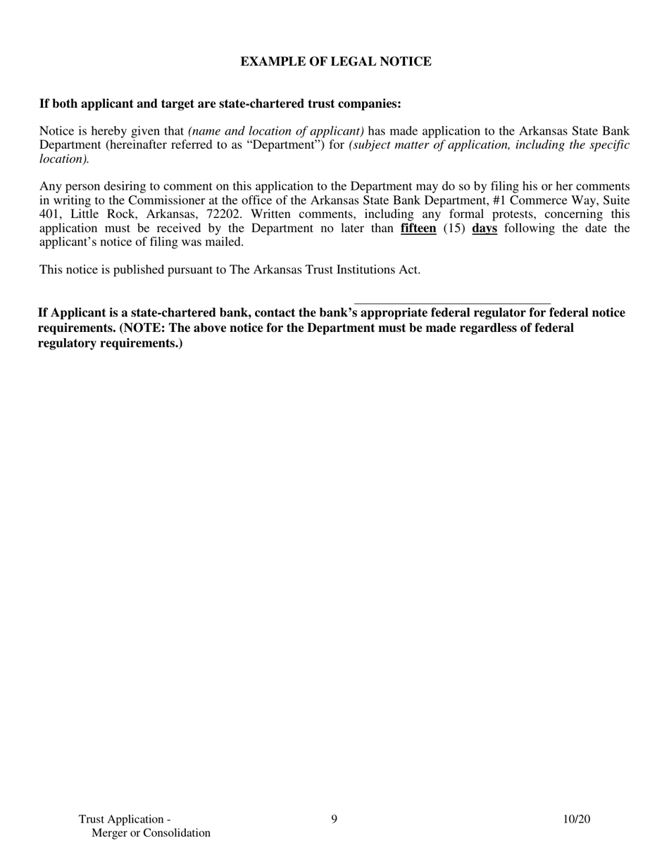 Application for Merger or Consolidation of a State-Chartered Trust Company - Arkansas, Page 9