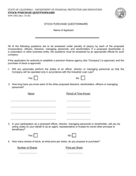 Form DFPI-1802 Stock Purchase Questionnaire - California