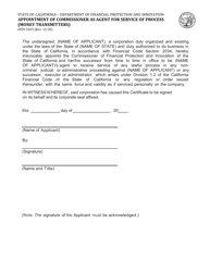 Form DFPI-5025 Appointment of Commissioner as Agent for Service of Process (Money Transmitters) - California