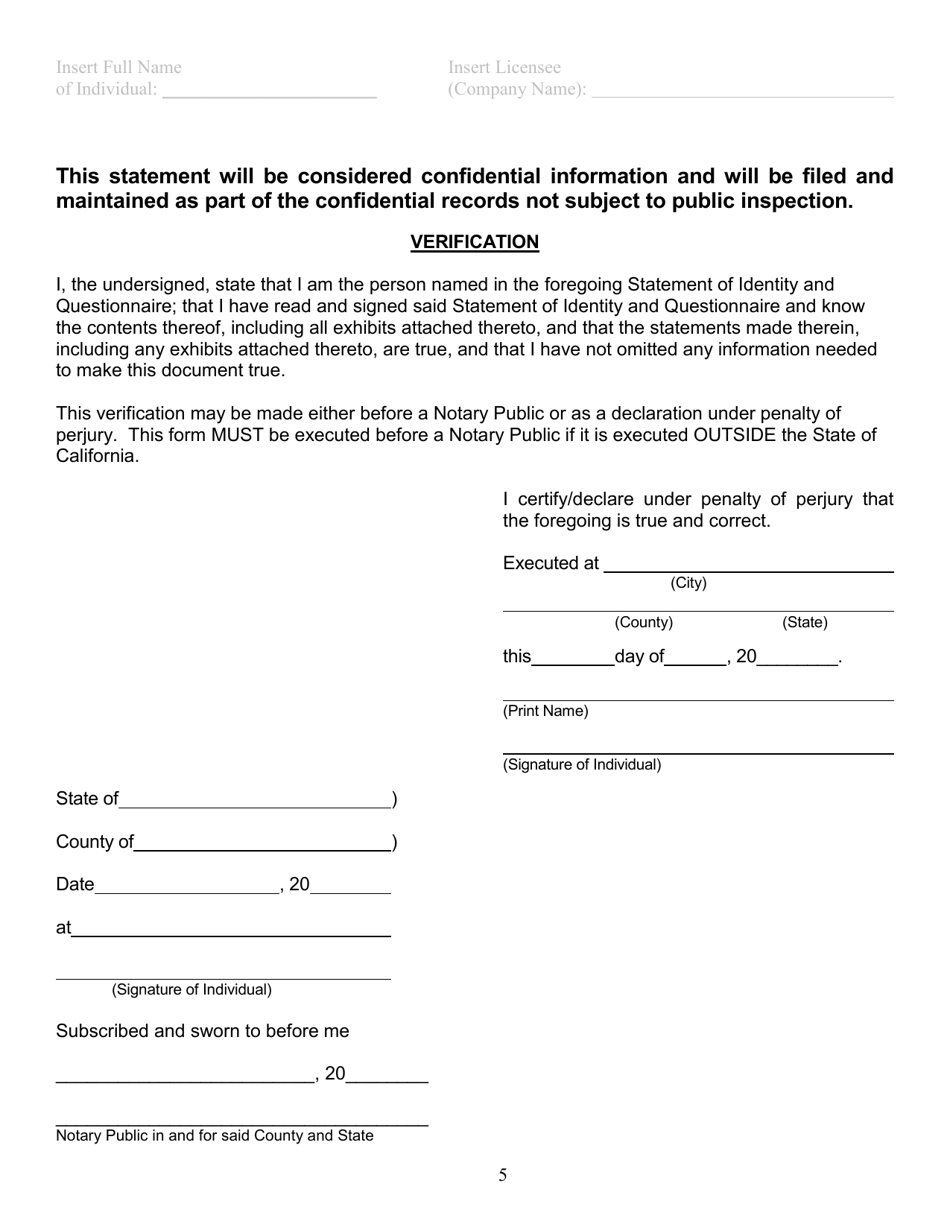 Form DFPI-512 SIQ Statement of Identity and Questionnaire - California, Page 5