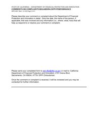 Form DFPI-803 Comments or Complaints Regarding Dfpi Performance - California, Page 2