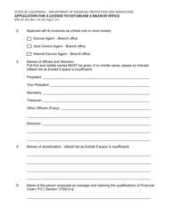 Form DFPI-EL302 Application for a License to Establish a Branch Office - California, Page 2