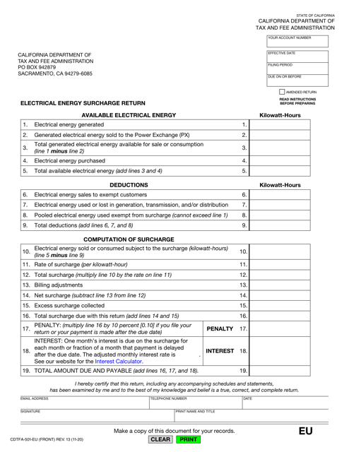 Form CDTFA-501-EU Printable Pdf