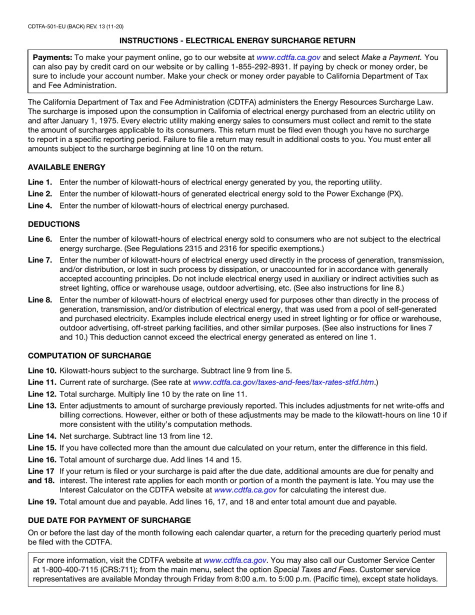 Form CDTFA-501-EU Electrical Energy Surcharge Return - California, Page 2