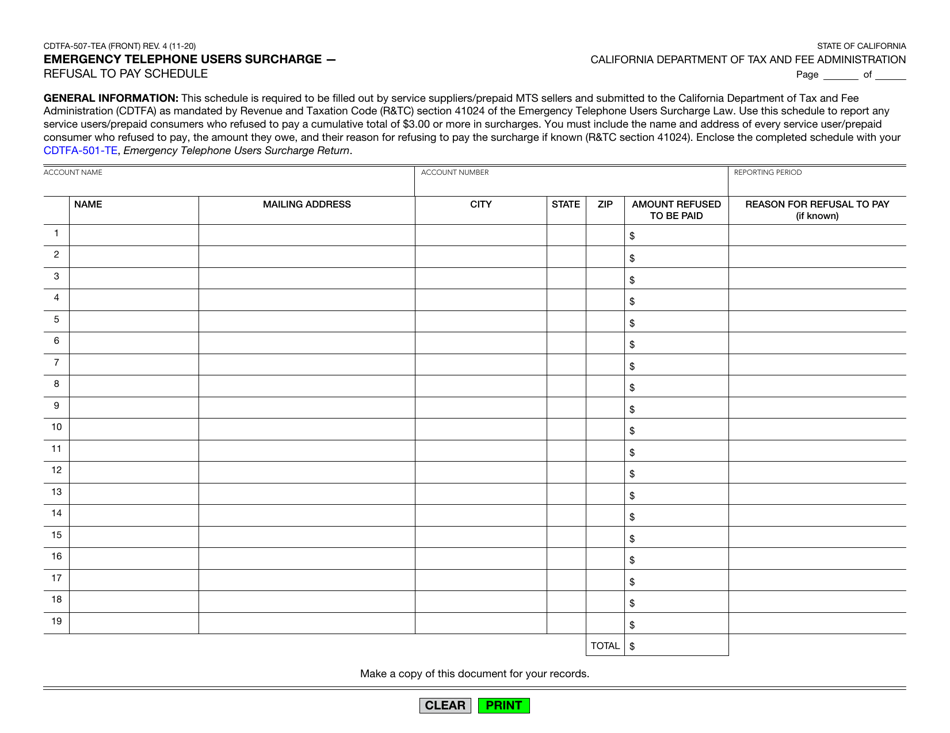 Form CDTFA-507-TEA Download Fillable PDF or Fill Online Emergency ...