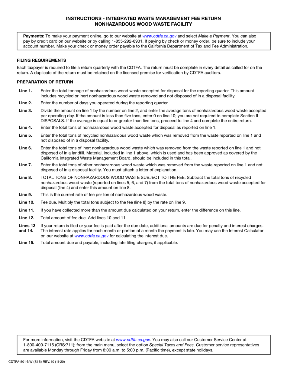 Form CDTFA-501-NW Integrated Waste Management Fee Return - Nonhazardous Wood Waste Facility - California, Page 2