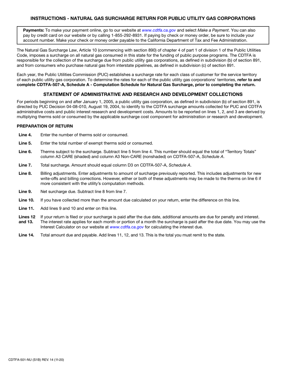 Form CDTFA-501-NU Natural Gas Surcharge Return for Public Utility Gas Corporations - California, Page 2