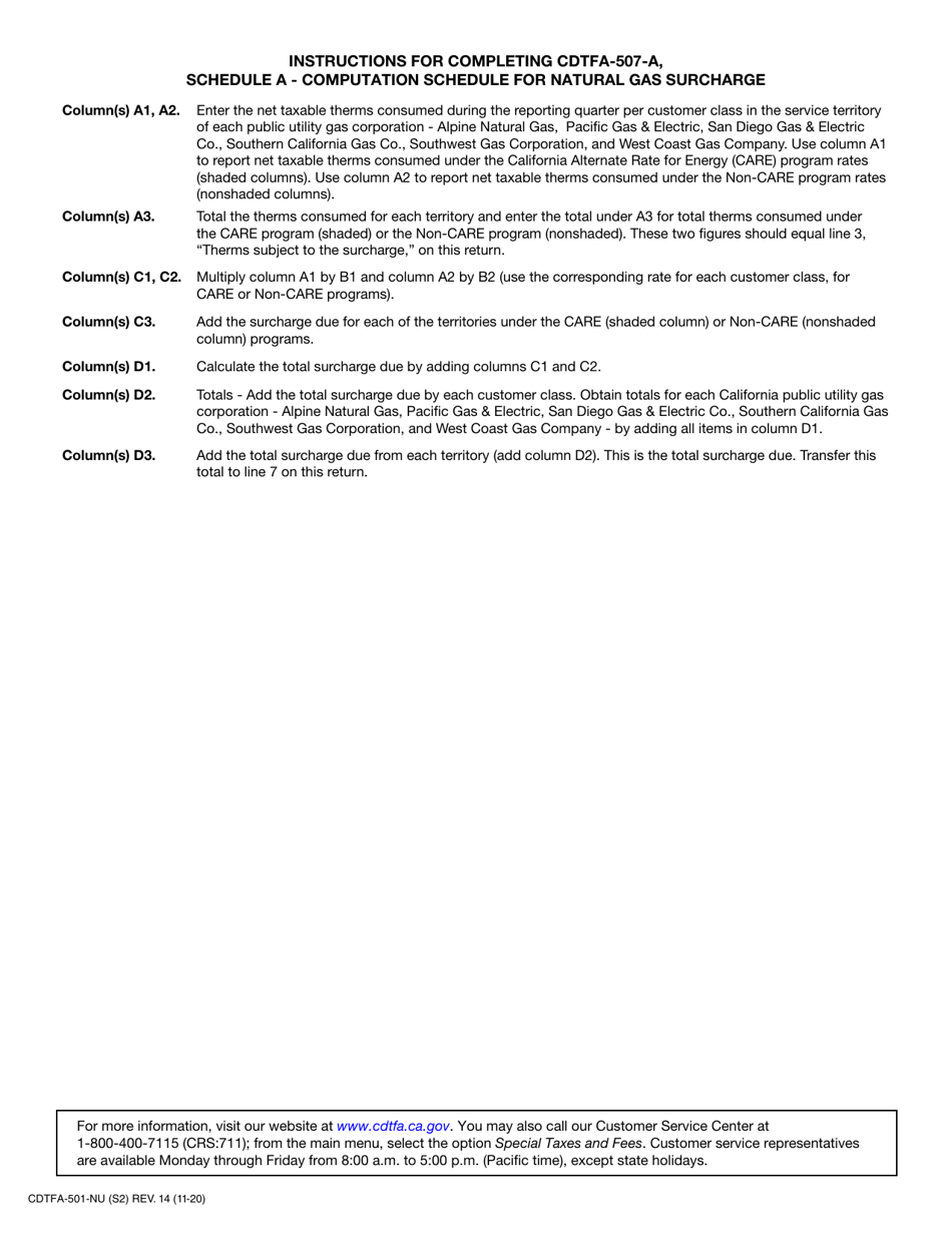 Form CDTFA-501-NU Natural Gas Surcharge Return for Public Utility Gas Corporations - California, Page 3