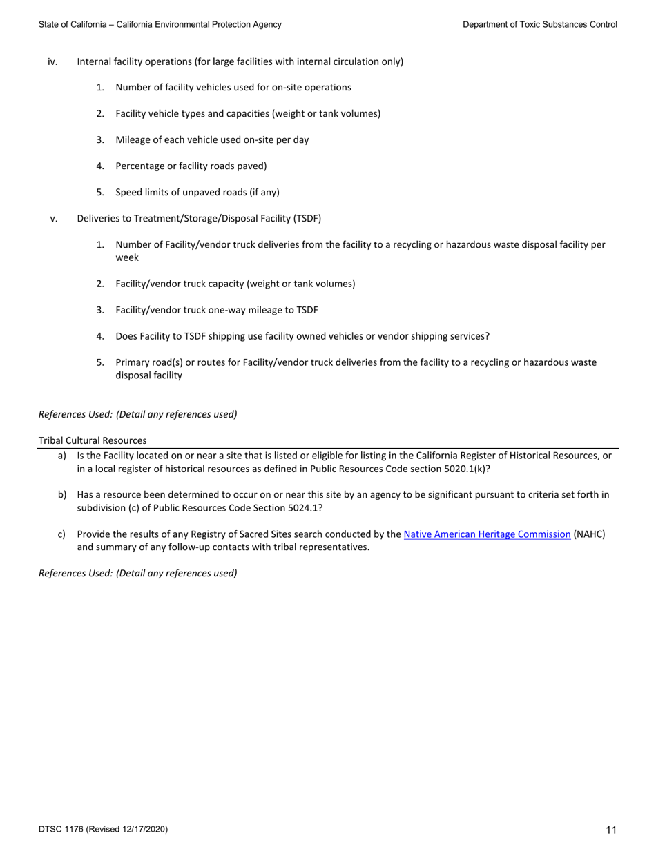 DTSC Form 1176 Environmental Information Form - California, Page 11