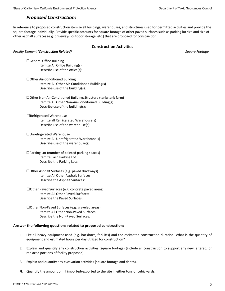 DTSC Form 1176 Environmental Information Form - California, Page 5