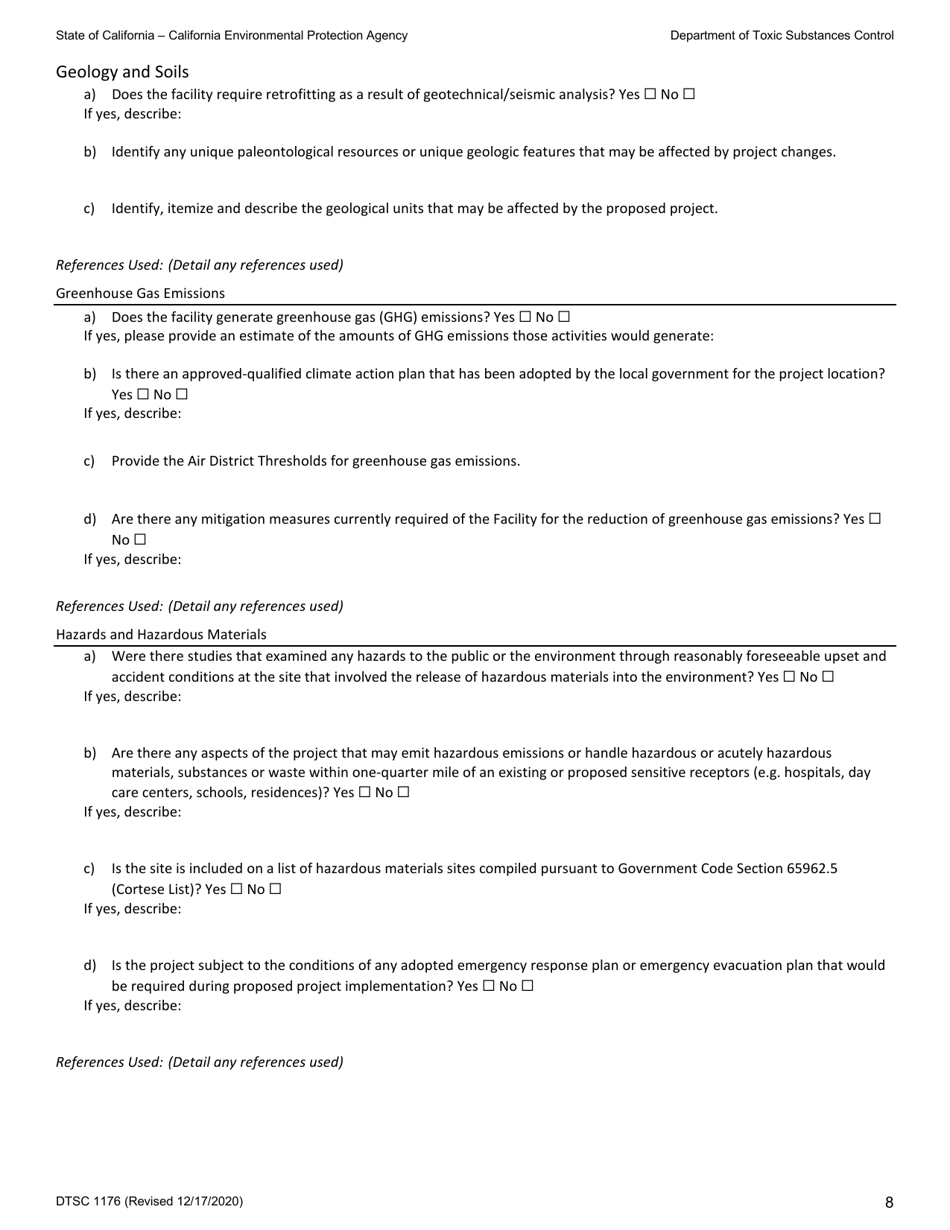 DTSC Form 1176 Environmental Information Form - California, Page 8