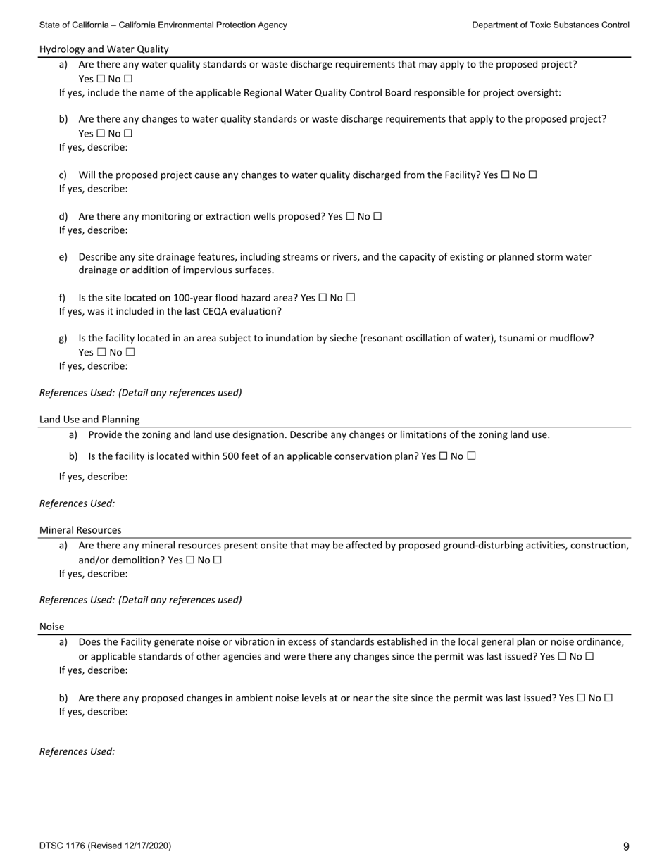 DTSC Form 1176 Environmental Information Form - California, Page 9