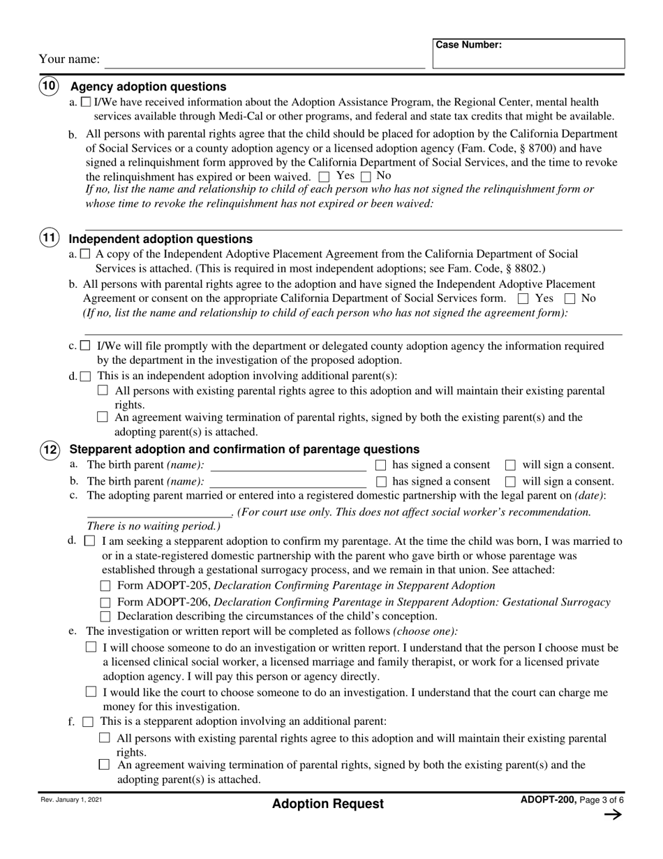 Form ADOPT-200 Adoption Request - California, Page 3