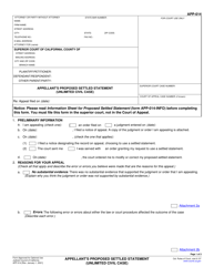 Form APP-014 Appellant's Proposed Settled Statement (Unlimited Civil Case) - California