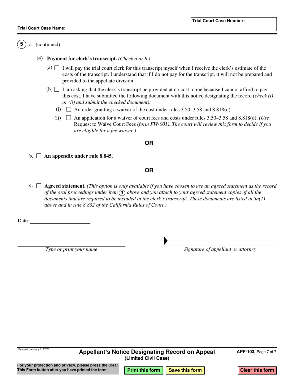 Form APP-103 Download Fillable PDF or Fill Online Appellant's Notice ...