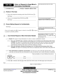 Document preview: Form CH-165 Order on Request to Keep Minor's Information Confidential - California