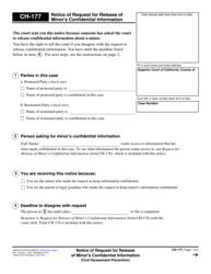 Document preview: Form CH-177 Notice of Request for Release of Minor's Confidential Information - California