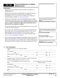Document preview: Form CR-135 Proposed Statement on Appeal (Misdemeanor) - California