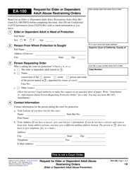 Form EA-100 Request for Elder or Dependent Adult Abuse Restraining Orders - California
