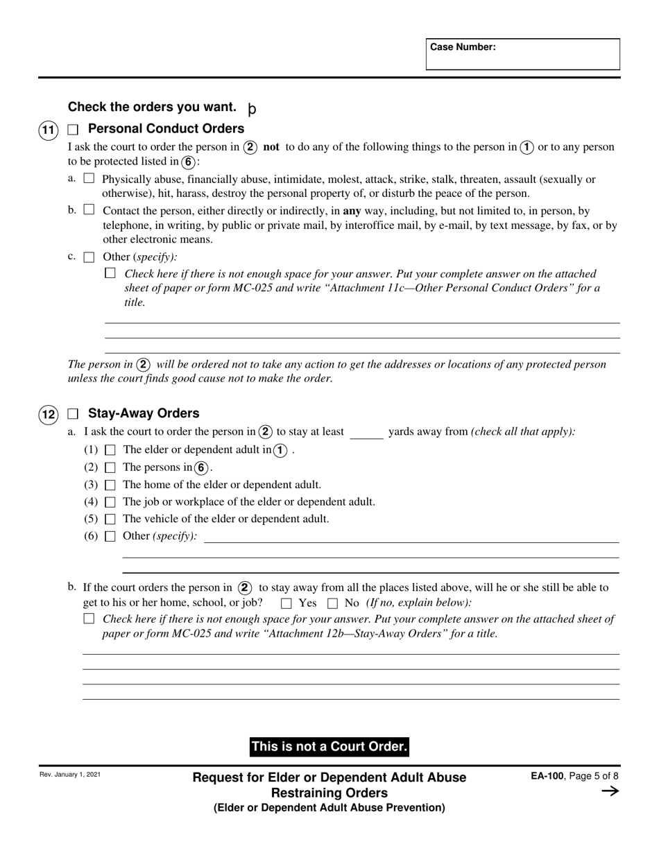 Form EA-100 Request for Elder or Dependent Adult Abuse Restraining Orders - California, Page 5