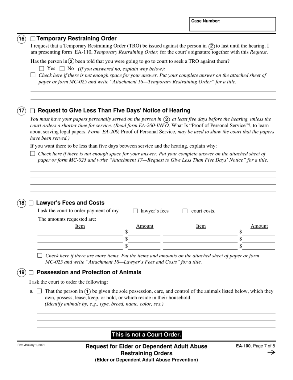 Form EA-100 Request for Elder or Dependent Adult Abuse Restraining Orders - California, Page 7