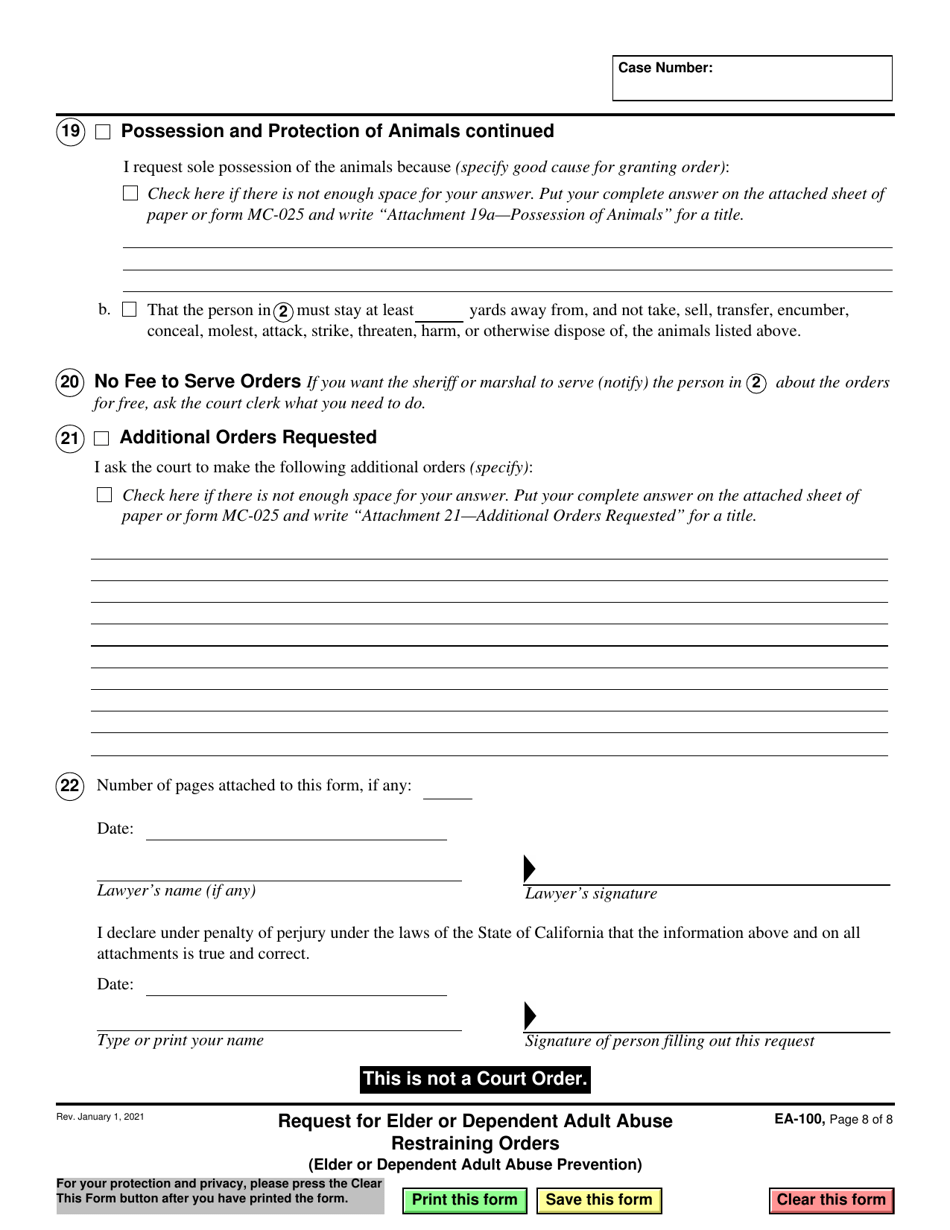 Form EA-100 Request for Elder or Dependent Adult Abuse Restraining Orders - California, Page 8