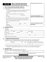Document preview: Form EA-130 Elder or Dependent Adult Abuse Restraining Order After Hearing - California