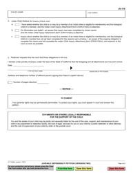 Form JV-110 Juvenile Dependency Petition (Version Two) - California, Page 2