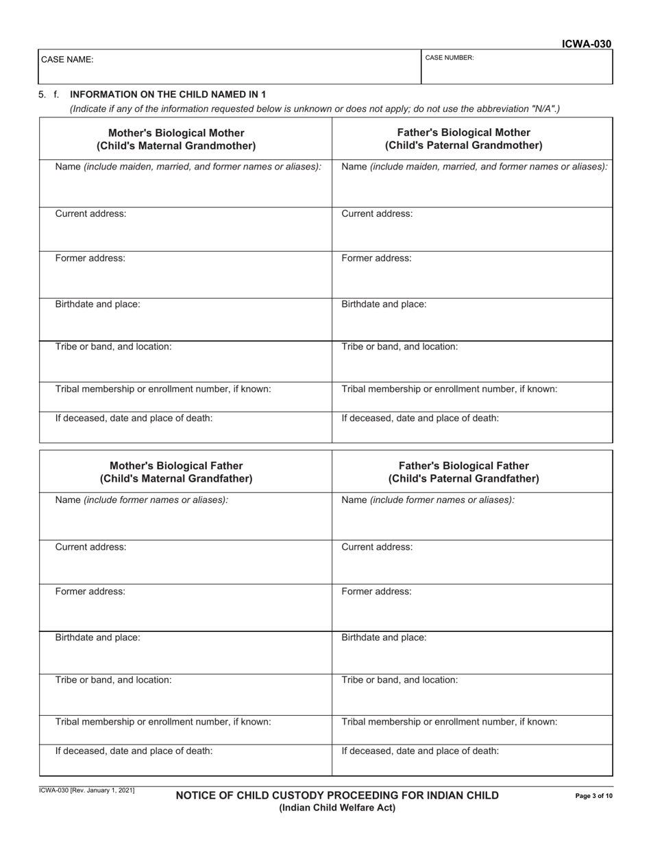 Form ICWA-030 Notice of Child Custody Proceeding for Indian Child (Indian Child Welfare Act) - California, Page 3