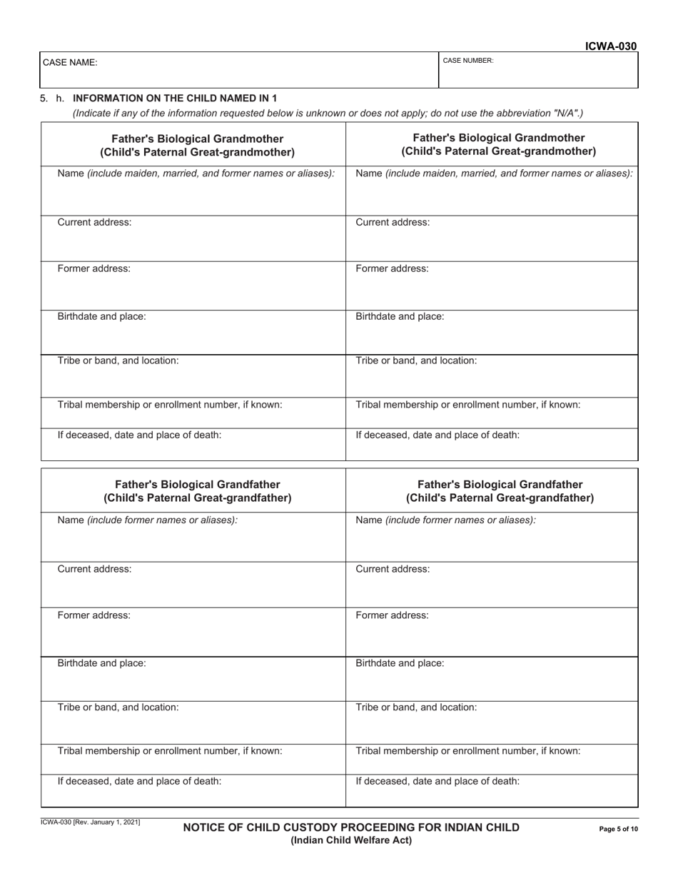 Form ICWA-030 Notice of Child Custody Proceeding for Indian Child (Indian Child Welfare Act) - California, Page 5