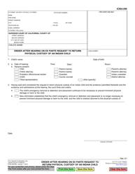 Document preview: Form ICWA-090 Order After Hearing on Ex Parte Request to Return Physical Custody of an Indian Child - California