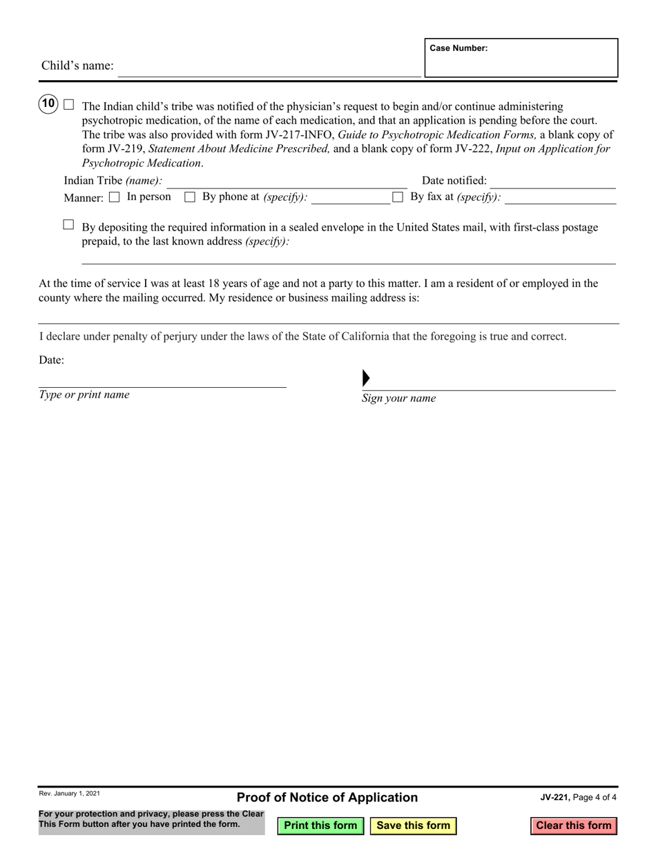 Form JV-221 Proof of Notice of Application - California, Page 4