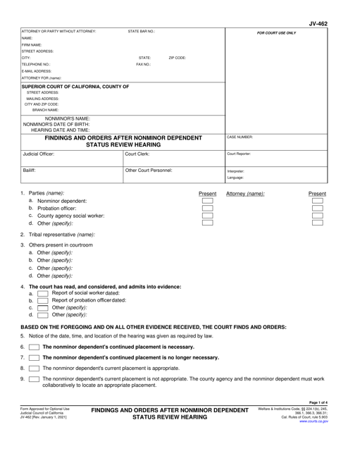 Form JV-462  Printable Pdf