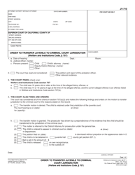 Document preview: Form JV-710 Order to Transfer Juvenile to Criminal Court Jurisdiction (Welfare and Institutions Code, 707) - California