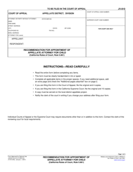 Document preview: Form JV-810 Recommendation for Appointment of Appellate Attorney for Child - California