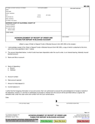 Form MC-356 &quot;Acknowledgment of Receipt of Order and Funds for Deposit in Blocked Account&quot; - California