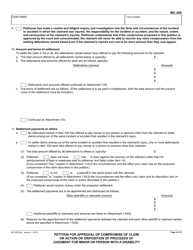 Form MC-350 Petition for Approval of Compromise of Claim or Action or Disposition of Proceeds of Judgment for Minor or Person With a Disability - California, Page 3