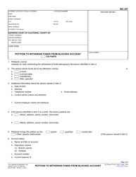 Document preview: Form MC-357 Petition to Withdraw Funds From Blocked Account - California