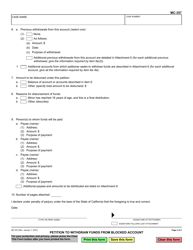 Form MC-357 Petition to Withdraw Funds From Blocked Account - California, Page 2